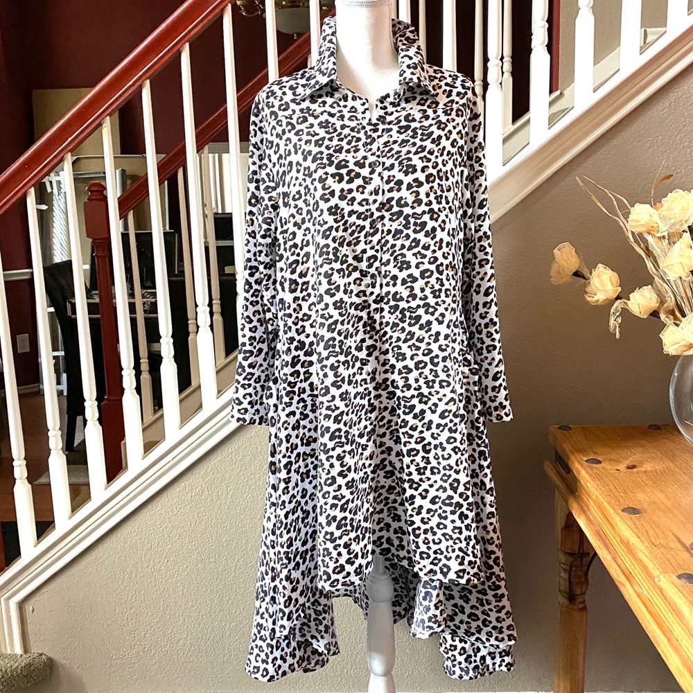 Animal Print Hi-Low Shirt Dress